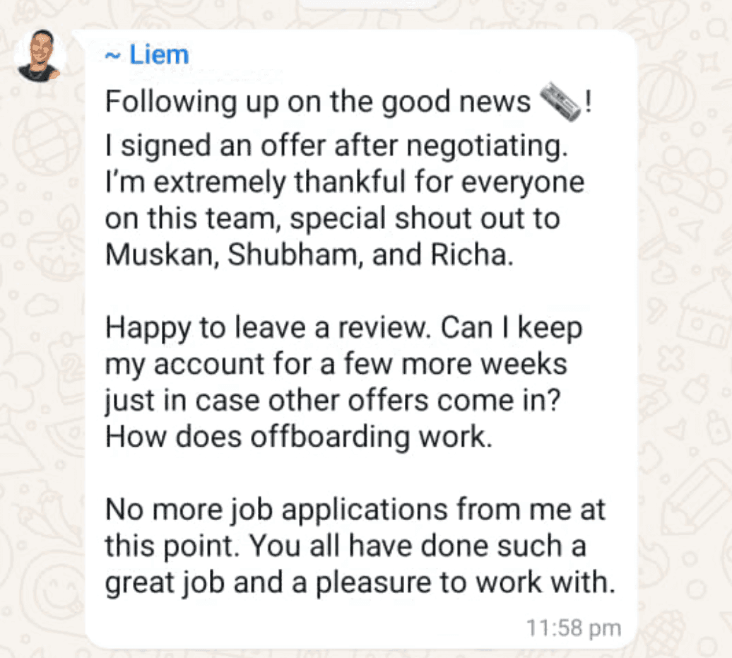 WhatsApp testimonial