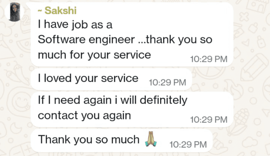 WhatsApp testimonial