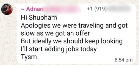 WhatsApp testimonial