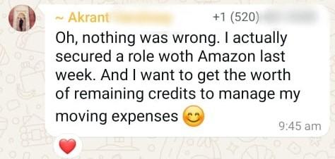WhatsApp testimonial