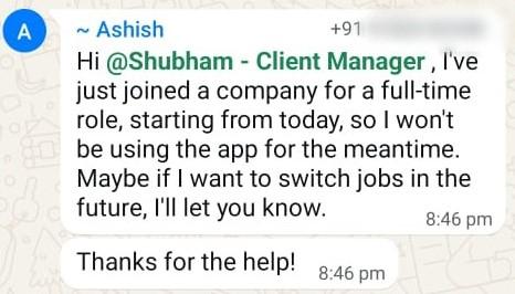 WhatsApp testimonial