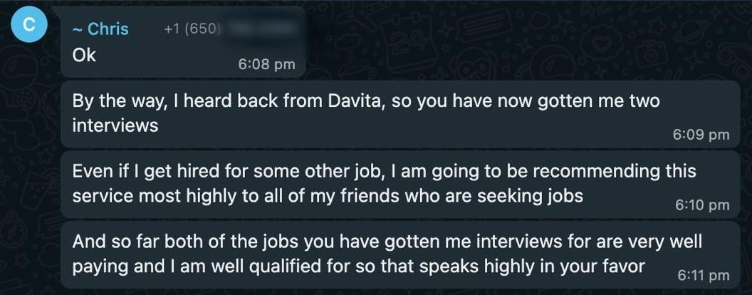 WhatsApp testimonial