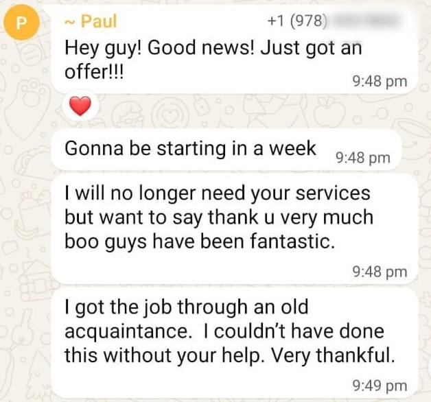 WhatsApp testimonial